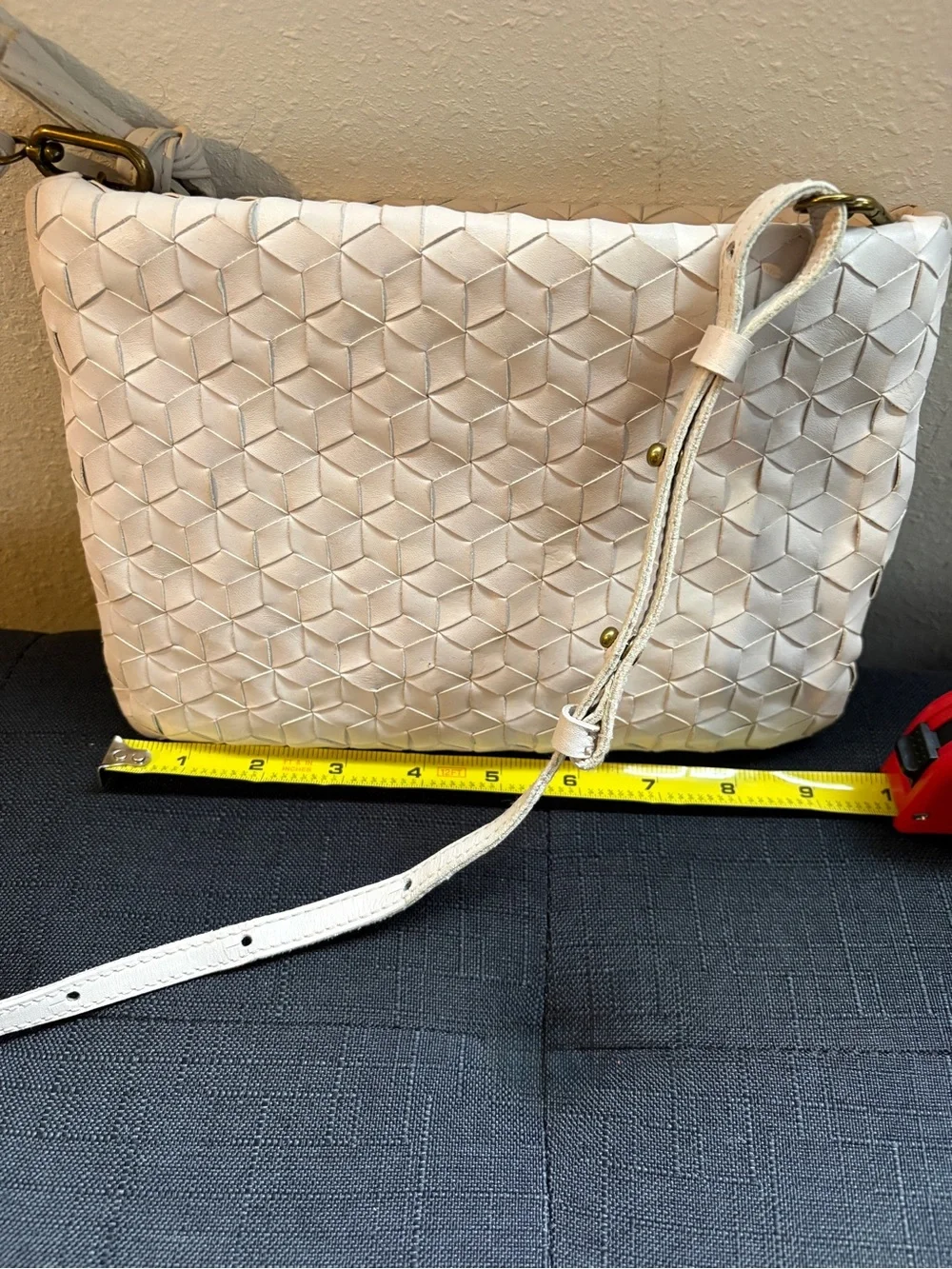 Madewell Cream Woven Leather Crossbody with Brass Hardware